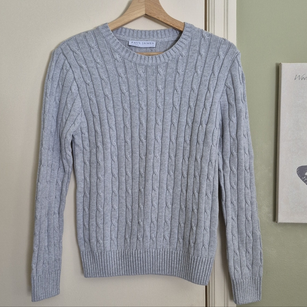 NWOT Light Grey Cotton Cable Sweater, S, U.K. Brand